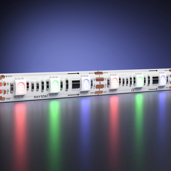 Светодиодная лента 12В 5050 14,4Вт/м 5м IP 65 Адресная (SPI) Цветная (RGB) Maytoni 201243, белый