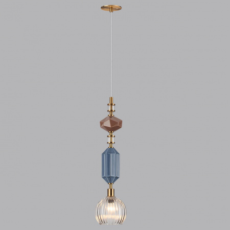фото Античная бронза/синий/коричнев/стекло/керамика Подвес E14 1*40W TERRA MODERN, арт. 5414/1D