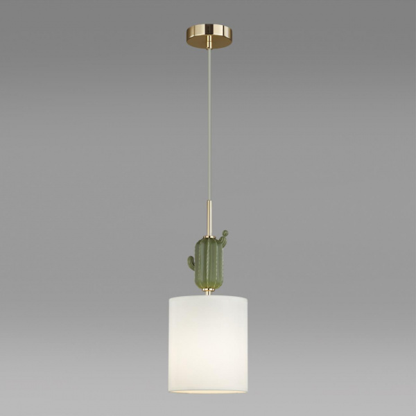 фото Золотой/зеленый/белый/металл/керамика/ткань Подвес E14 1*40W CACTUS MODERN, арт. 5425/1