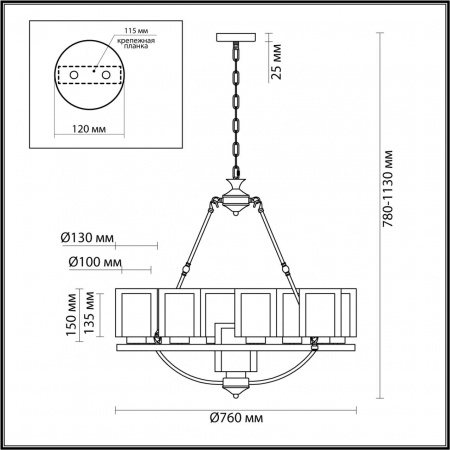 фото Античная латунь Люстра E27 9*60W 220V RIVERLY COUNTY, арт. 6524/9