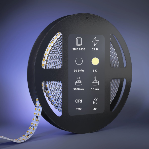 фото Светодиодная лента Ультра 24В 2835 30Вт/м 3000К 5м IP 20 Maytoni 201326, белый