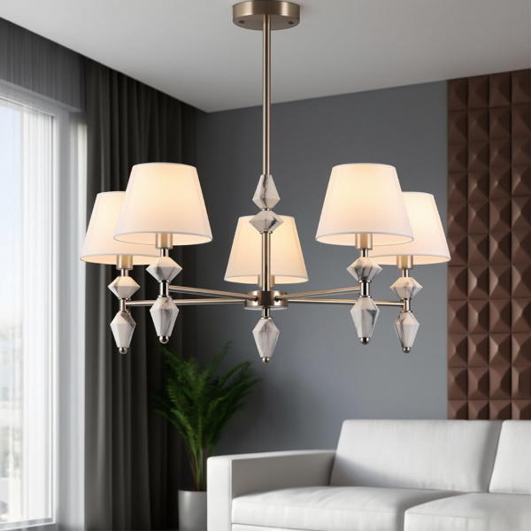 фото Никель/белый/серый, металл/керамика/ткань Люстра Е14 5*40W 220V VERMONT CLASSI, арт. 8274/5