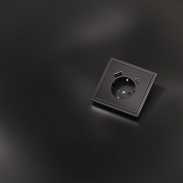 фото Накладка для розетки с заземлением и защитными шторками, с USB A+C, S70 Metal (антрацит)