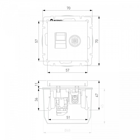 фото Розетка ТВ+Ethernet RJ-45 6 cat. (слоновая кость) W1181303
