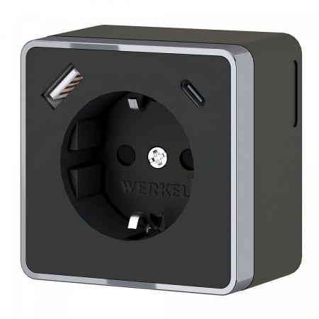 фото Розетка с заземлением, шторками и USB тип A+C Gallant чёрный хром W5071735