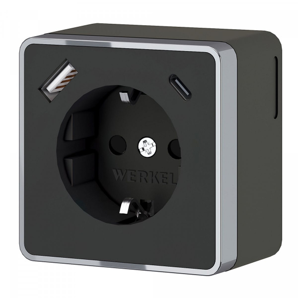 фото Розетка с заземлением, шторками и USB тип A+C Gallant чёрный хром W5071735