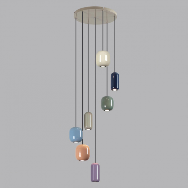 фото Цвет слонов.кости/мультиколор/металл Подвес GU10 LED 7*4W OVALI PENDANT, арт. 5053/7