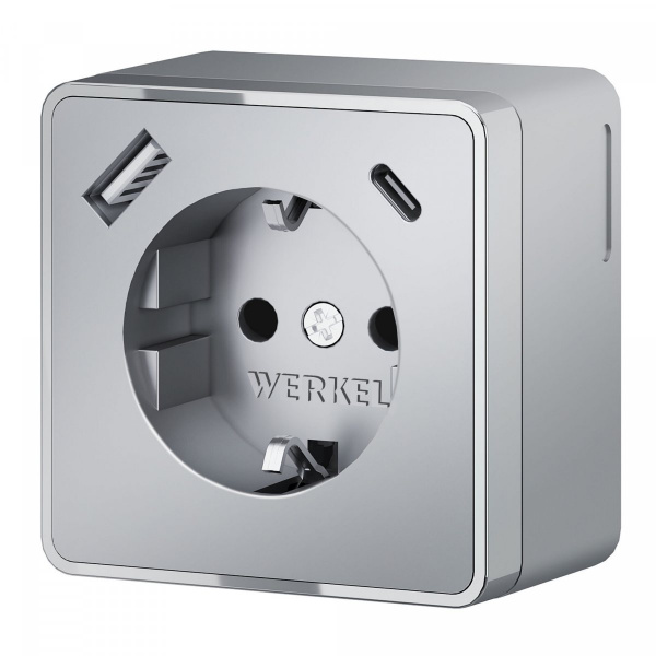 фото Розетка с заземлением, шторками и USB тип A+C Gallant серебряный W5071706