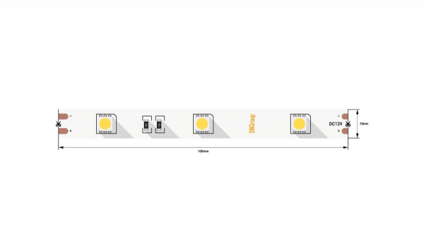 Светодиодная лента 5050, 30 LED/м, 7,2 Вт/м, 12В, IP20, Цвет: Теплый белый, SWG530-12-7.2-WW-M, катушка 5 м