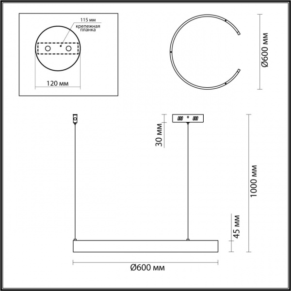 фото Чёрный Светильник подвесной LED 43W 3000/4000/6000К 220V INDIE LEDIO, арт. 6534/43L