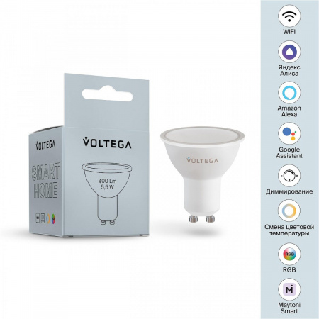 фото Светодиодная лампа Wi-Fi MR16 GU10 5,5Вт Цветная (RGB) + Комбинированная (MIX) диммируемая 110° Voltega 2426