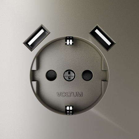 фото Розетка встраиваемая VOLTUM S70 с заземлением и защитными шторками, 16А, с USB, A+A, (шелк)