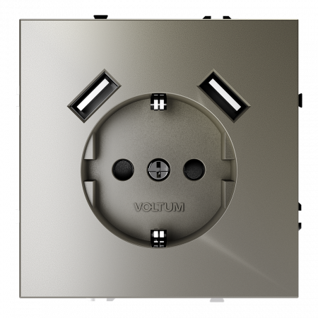 фото Розетка встраиваемая VOLTUM S70 с заземлением и защитными шторками, 16А, с USB, A+A, (шелк)
