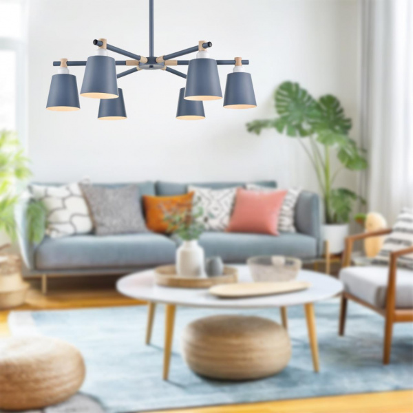 фото Синий/синий металл, дерево/металл Люстра потолочная Е27 6*60W 220V ROSALINA MODERNI, арт. 8098/6C