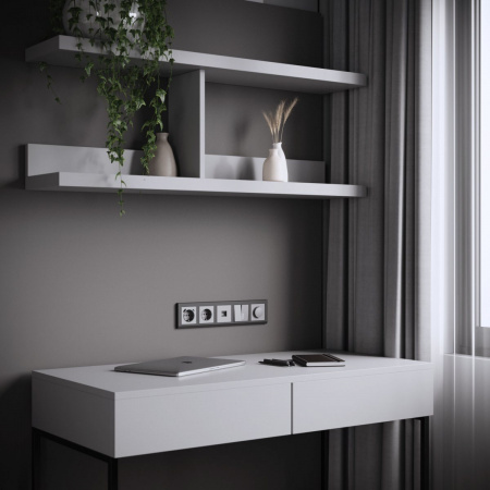фото Розетка с заземлением, шторками и USB тип A+C (серебряный матовый) W1171765