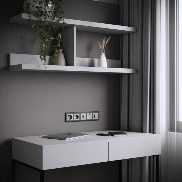 фото Розетка с заземлением, шторками и USB тип A+C (серебряный матовый) W1171765