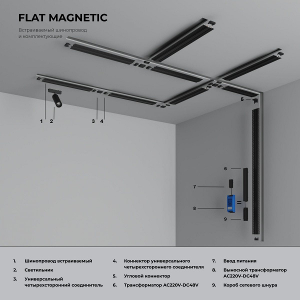 фото Шинопровод встраиваемый (2м) Flat Magnetic 85130/00