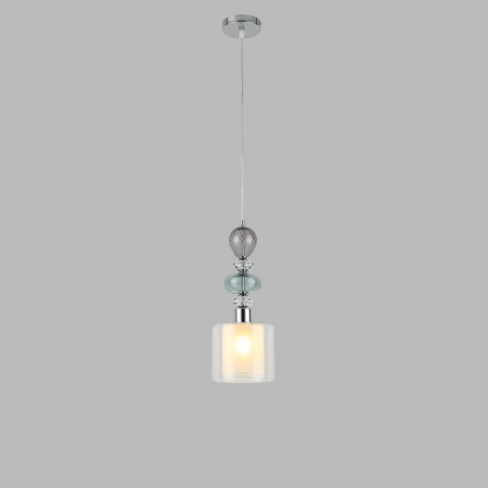 фото Хром/белый/прозрачный, металл/стекло/хрусталь Подвес E27 1*60W 220V GANNA MODERNI, арт. 8292/1A