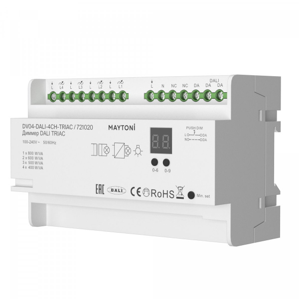 Диммер DALI DT6 четырёхканальный TRIAC 230В DIN 800Вт Maytoni 721020, белый