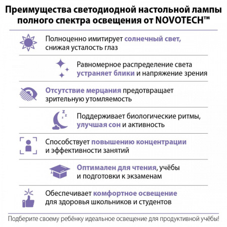 фото Настольная лампа диммируемая светодиодная полного спектра, белый Novotech STUDI, арт. 359968