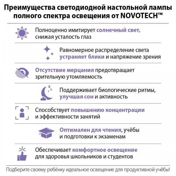 фото Настольная лампа диммируемая светодиодная полного спектра, черный Novotech STUDI, арт. 359969