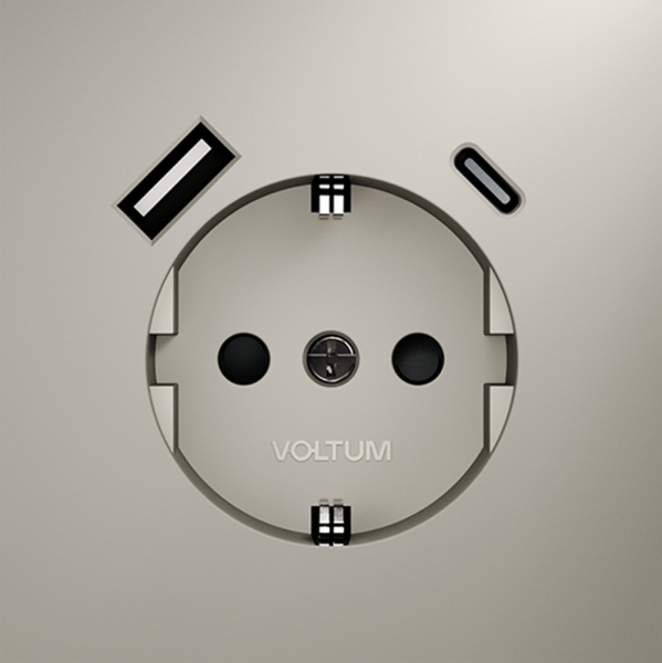 фото Розетка встраиваемая VOLTUM S70 с заземлением и защитными шторками, 16А, с USB, A+С, (кашемир)